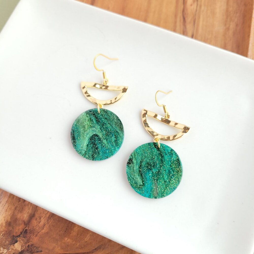π 2/$20 - Green & Gold Sparkle Earrings - Picture 6 of 7